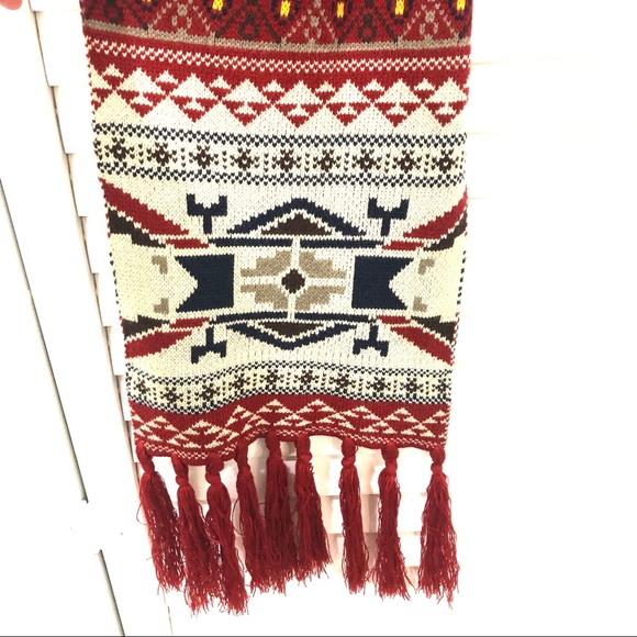 Boho Aztec Red Knit Scarf - Picture 7 of 8